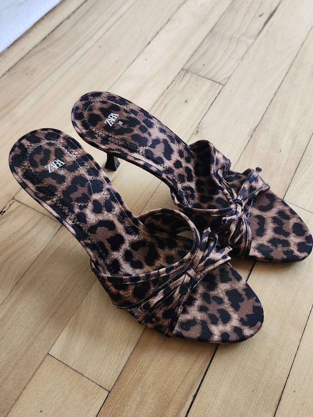 Zara Leopard Knot Slide Heels - Brown & Black